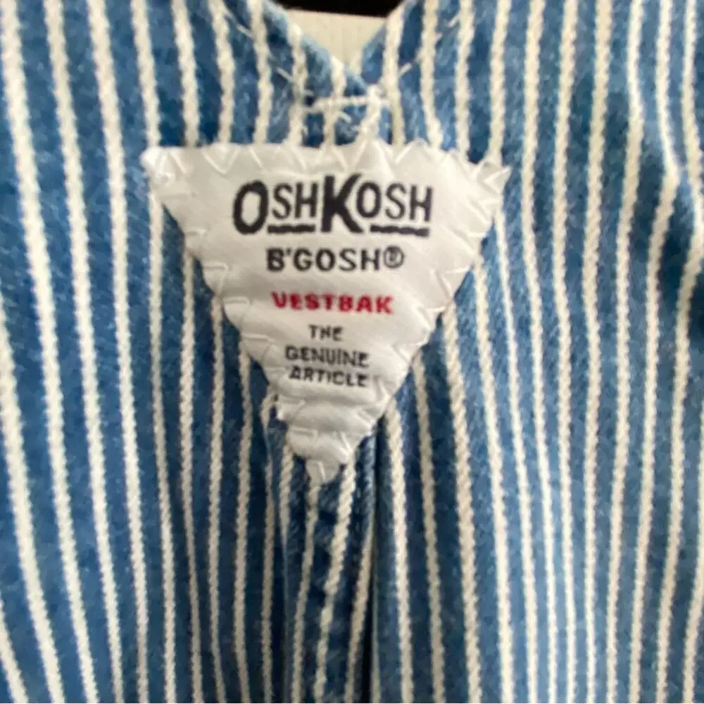 Vintage OshKosh B’Gosh Baby Boy 24M Railroad Stripe Overalls Denim USA 90s